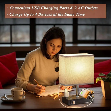 SZRSTH 15.7" Bedside Table Lamp for Bedroom, Dual Fast USB Charging Ports, Fully Dimmable Nightstand Lamps - Sleep Galleria - Sleep Galleria