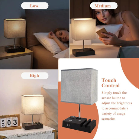 SZRSTH 15.7" Bedside Table Lamp for Bedroom, Dual Fast USB Charging Ports, Fully Dimmable Nightstand Lamps - Sleep Galleria - Sleep Galleria