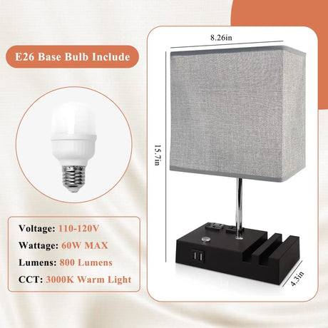 SZRSTH 15.7" Bedside Table Lamp for Bedroom, Dual Fast USB Charging Ports, Fully Dimmable Nightstand Lamps - Sleep Galleria - Sleep Galleria