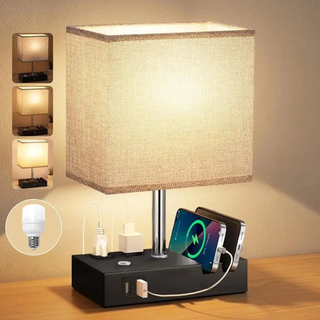 SZRSTH 15.7" Bedside Table Lamp for Bedroom, Dual Fast USB Charging Ports, Fully Dimmable Nightstand Lamps - Sleep Galleria - Sleep Galleria