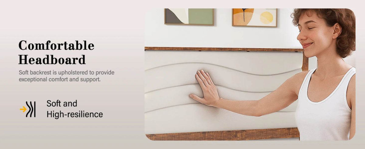 Tall Headboard Queen Bed Frame, Storage&Led Lights & Charging Station, Noise-Free/No Box Spring Needed, Metal Platform Bed Frame - Omega Lifestyles