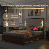 Tall Headboard Queen Bed Frame, Storage&Led Lights & Charging Station, Noise-Free/No Box Spring Needed, Metal Platform Bed Frame - Omega Lifestyles