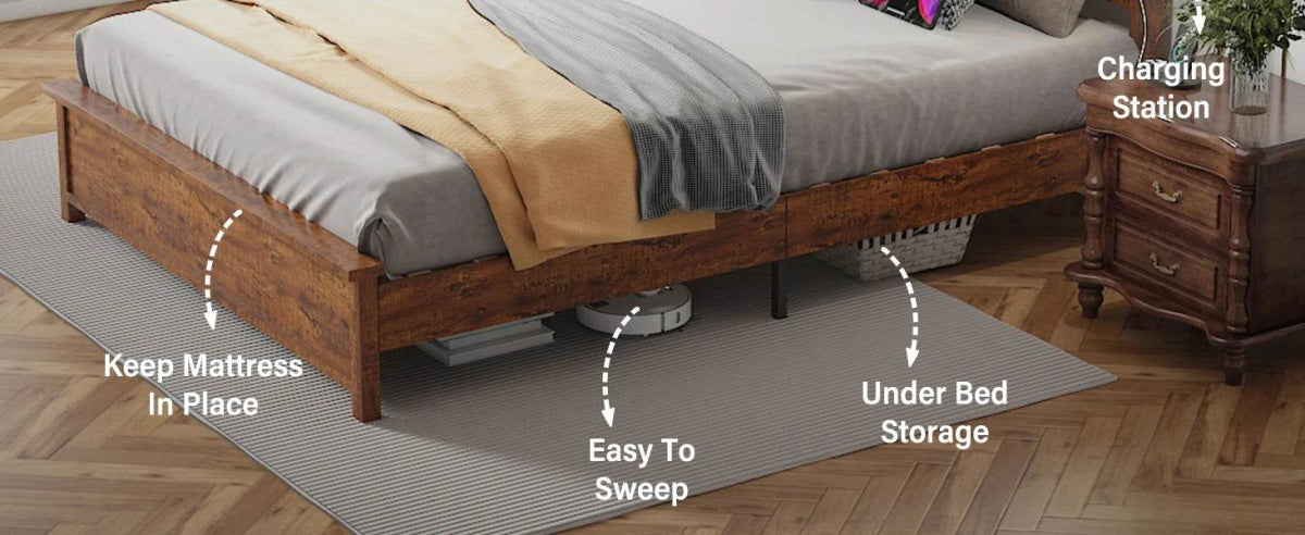 Tall Headboard Queen Bed Frame, Storage&Led Lights & Charging Station, Noise-Free/No Box Spring Needed, Metal Platform Bed Frame - Omega Lifestyles