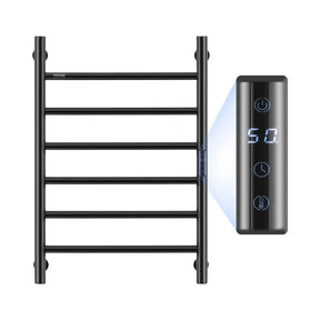 Towel Warmer Heated Rack Wall Mounted Bathroom Electric Plug in Drying 6 Bars Matte Black - Omega Lifestyles