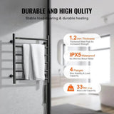 Towel Warmer Heated Rack Wall Mounted Bathroom Electric Plug in Drying 6 Bars Matte Black - Sleep Galleria