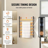 Towel Warmer Heated Rack Wall Mounted Bathroom Electric Plug in Drying 6 Bars Matte Black - Sleep Galleria
