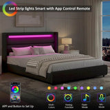 Upholstered LED Bed Frame with Wingback Headboard, Soft Boucle Queen Size Platform Bed with Mattress Foundation - Omega Lifestyles