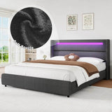 Upholstered LED Bed Frame with Wingback Headboard, Soft Boucle Queen Size Platform Bed with Mattress Foundation - Omega Lifestyles