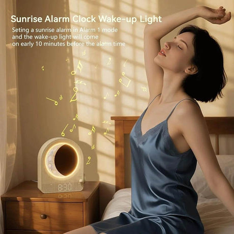Wake Up Light Sunrise Alarm Clock Dual Alarm Stepless Dimmable Moon Lamp 10 Soothing Sounds Sleep Timer Night Light - Omega Lifestyles
