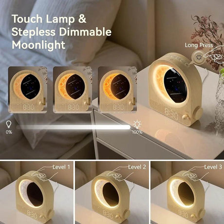 Wake Up Light Sunrise Alarm Clock Dual Alarm Stepless Dimmable Moon Lamp 10 Soothing Sounds Sleep Timer Night Light - Omega Lifestyles