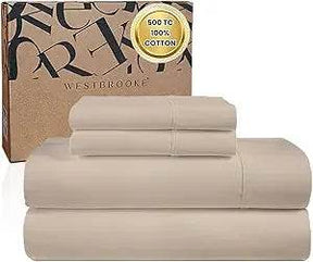WESTBROOKE Lush Sateen 100% Cotton Sheet Set | King Size Sateen Sheets - 4 Piece Long Staple Cotton Bedding Set with Elasticized - Omega Lifestyles