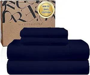 WESTBROOKE Lush Sateen 100% Cotton Sheet Set | King Size Sateen Sheets - 4 Piece Long Staple Cotton Bedding Set with Elasticized - Omega Lifestyles