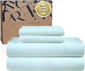 WESTBROOKE Lush Sateen 100% Cotton Sheet Set | King Size Sateen Sheets - 4 Piece Long Staple Cotton Bedding Set with Elasticized - Omega Lifestyles