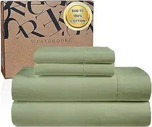 WESTBROOKE Lush Sateen 100% Cotton Sheet Set | King Size Sateen Sheets - 4 Piece Long Staple Cotton Bedding Set with Elasticized - Omega Lifestyles