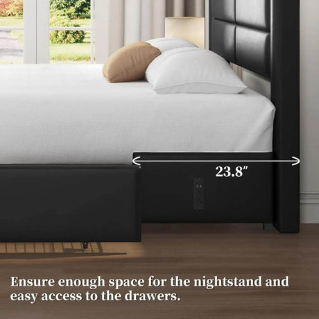 Yaheetech King Size Bed Frame with 2 USB Charging Station/Port for Type A&Type C/4 Storage Drawers, Leather Upholstered Platform - Sleep Galleria