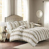 Zuri Soft Plush Comforter Set, Faux Fur Animal Stripes Design, Faux Mink On The Reverse, Modern All Season Bedding Set with Mat - Omega Lifestyles