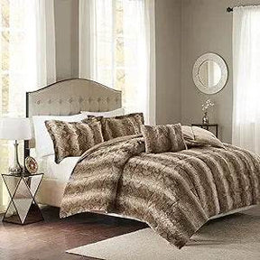 Zuri Soft Plush Comforter Set, Faux Fur Animal Stripes Design, Faux Mink On The Reverse, Modern All Season Bedding Set with Mat - Omega Lifestyles