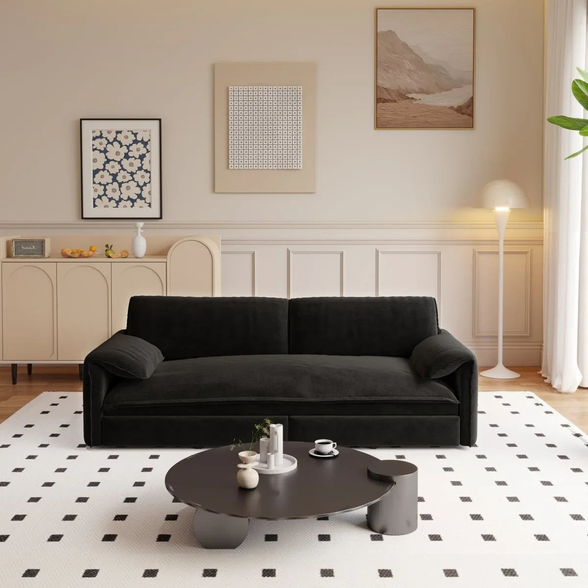 3-In-1 Convertible Velvet Queen Sleeper Sofa Bed With Storage - Omega Lifestyles