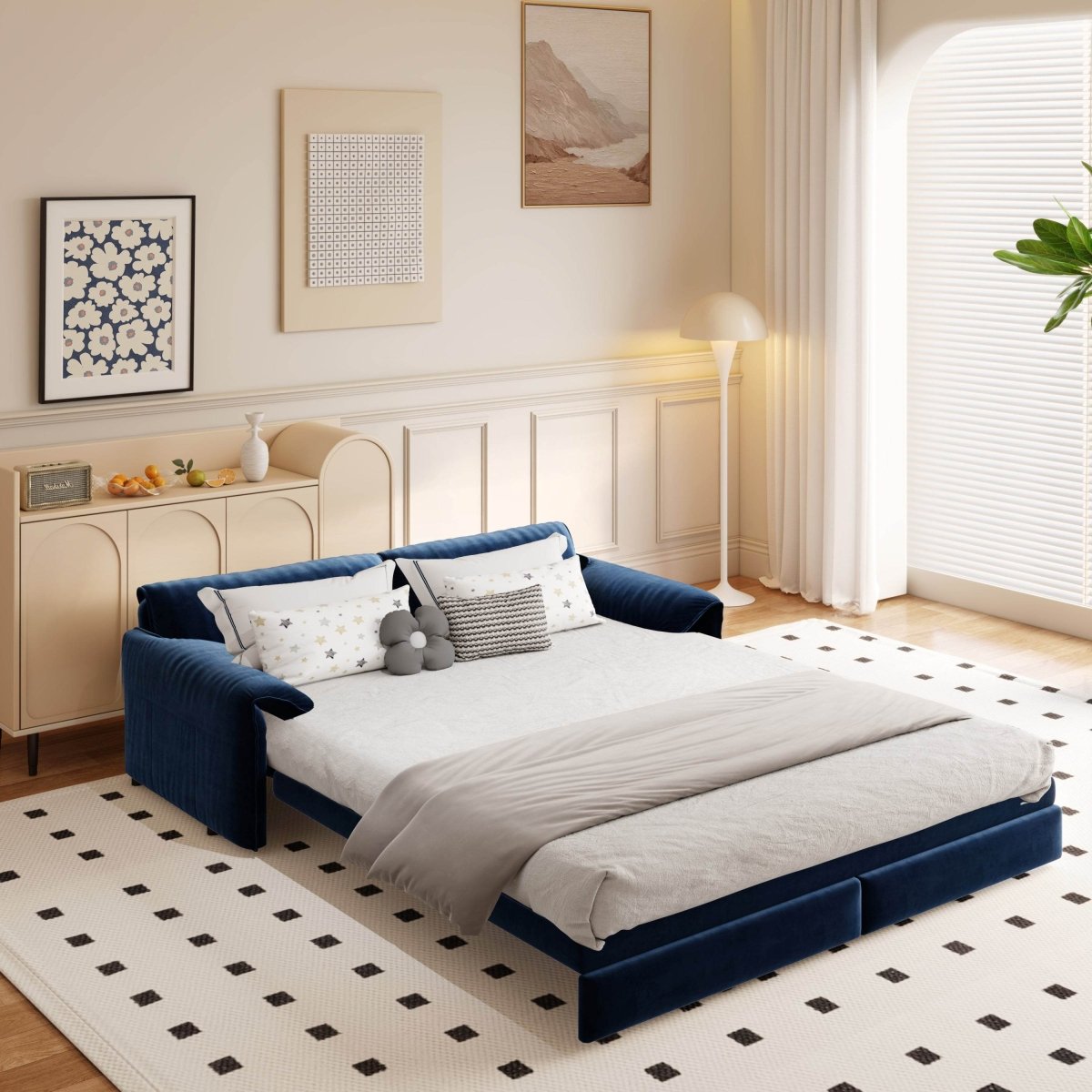 3 - In - 1 Convertible Velvet Queen Sleeper Sofa Bed With Storage - Slumberine - Omega Lifestyles