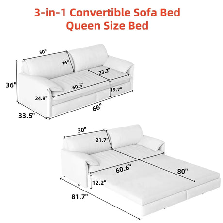 3-In-1 Convertible Velvet Queen Sleeper Sofa Bed With Storage - Omega Lifestyles