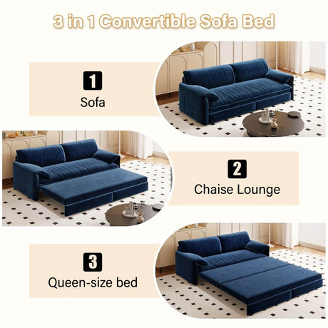 3 - In - 1 Convertible Velvet Queen Sleeper Sofa Bed With Storage - Slumberine - Omega Lifestyles