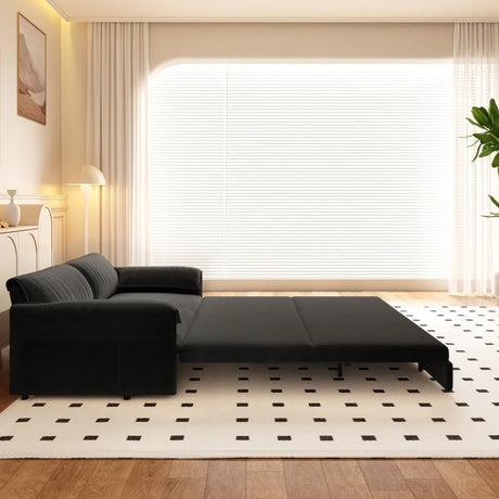 3-In-1 Convertible Velvet Queen Sleeper Sofa Bed With Storage - Omega Lifestyles