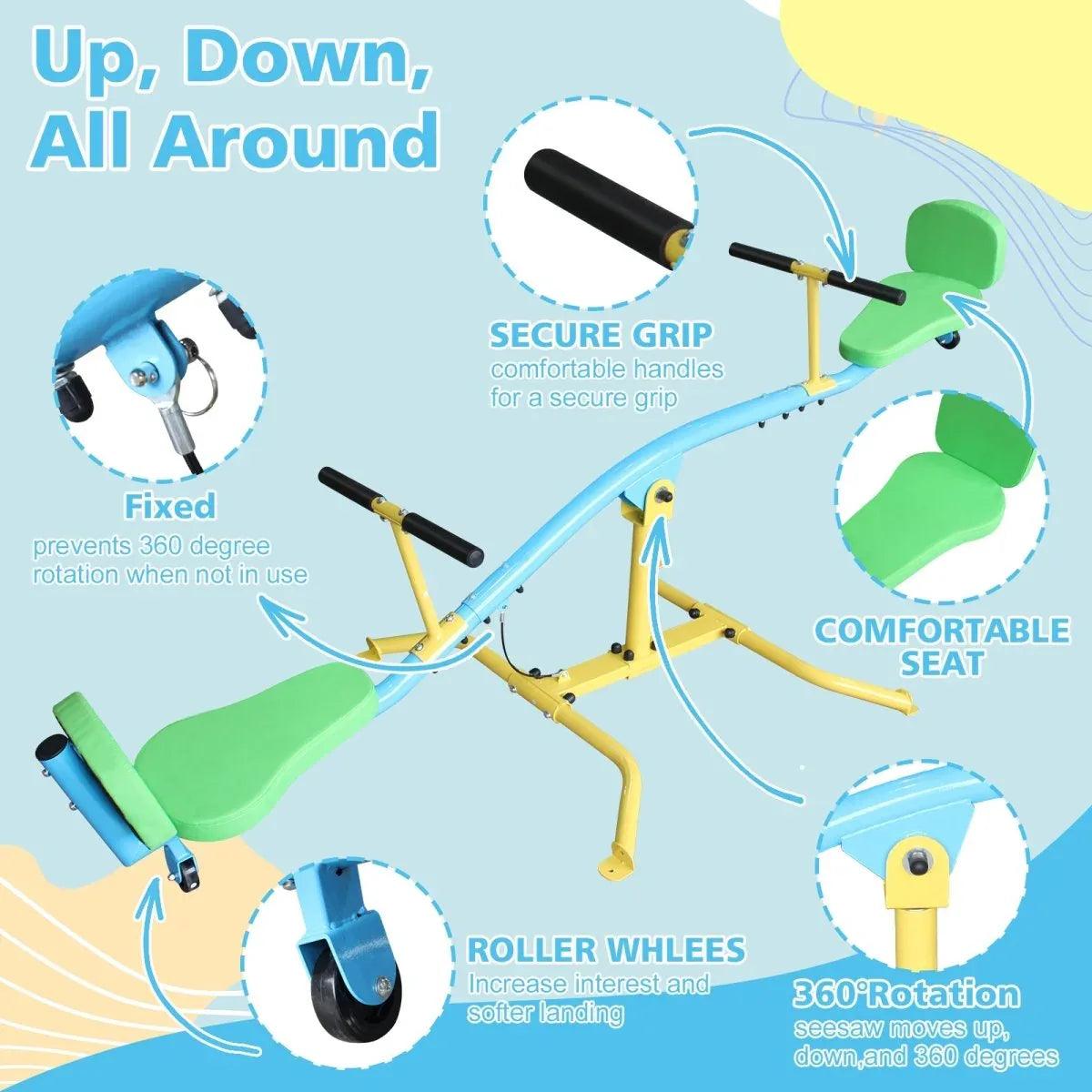 Children’s 360-Degree Rotating Double Seesaw With Backrest - Omega Lifestyles