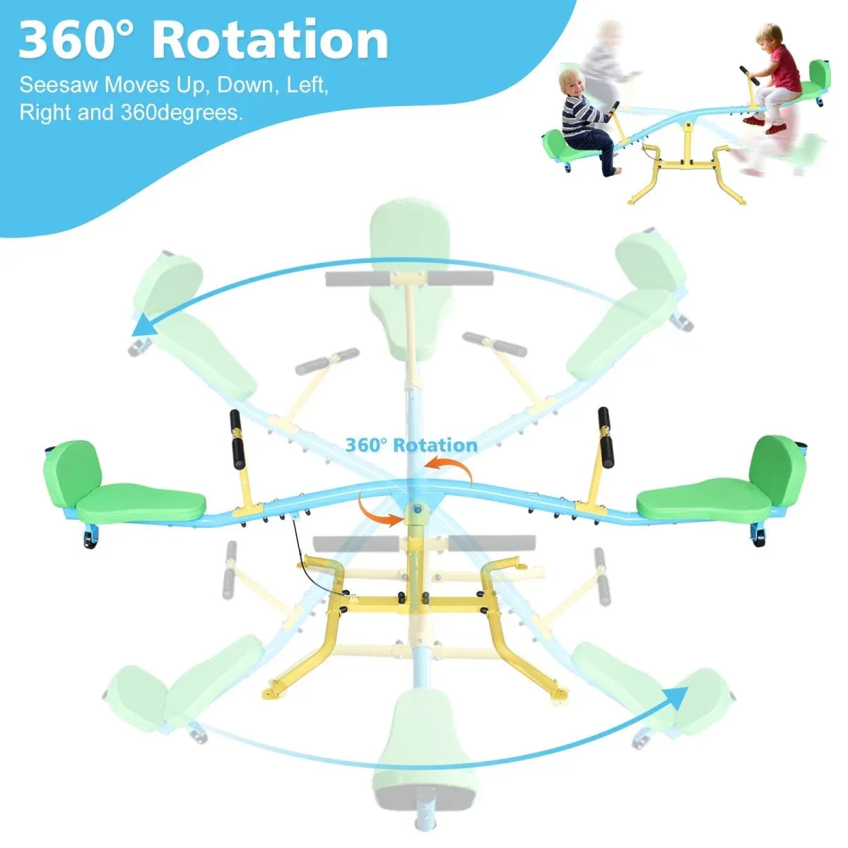 Children’s 360-Degree Rotating Double Seesaw With Backrest - Omega Lifestyles