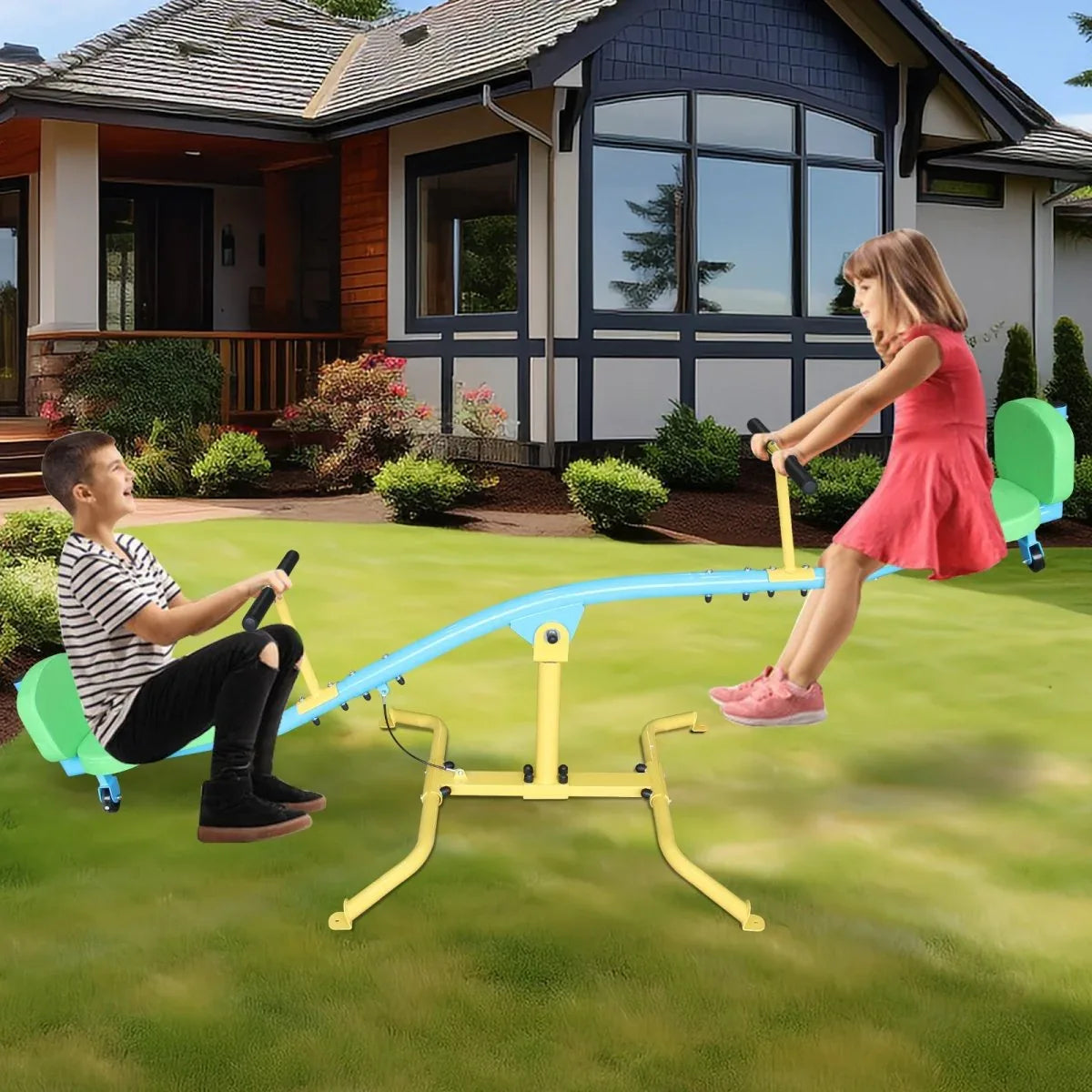 Children’s 360-Degree Rotating Double Seesaw With Backrest - Omega Lifestyles