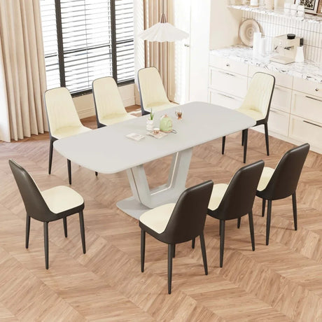 Expandable MDF Dining Table Set With 8 Padded PU Chairs - Omega Lifestyles