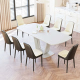 Expandable MDF Dining Table Set With 8 Padded PU Chairs - Omega Lifestyles