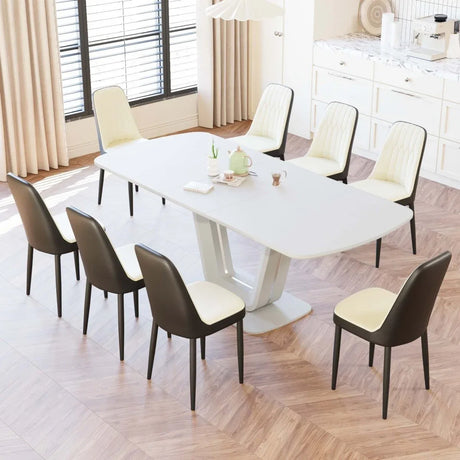 Expandable MDF Dining Table Set With 8 Padded PU Chairs - Omega Lifestyles