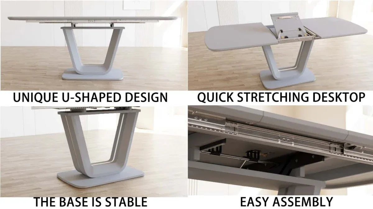 Expandable MDF Dining Table Set With 8 Padded PU Chairs - Omega Lifestyles