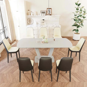 Expandable MDF Dining Table Set With 8 Padded PU Chairs - Omega Lifestyles