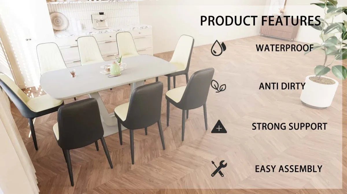 Expandable MDF Dining Table Set With 8 Padded PU Chairs - Omega Lifestyles