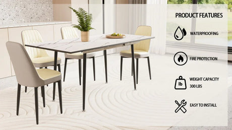 Expandable MDF Dining Table With PU Cushioned Chairs Set - Omega Lifestyles