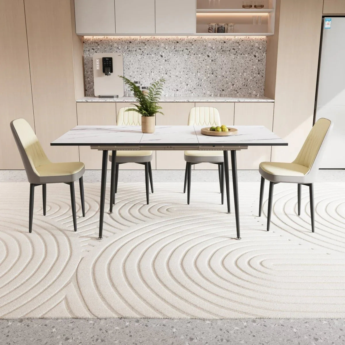 Expandable MDF Dining Table With PU Cushioned Chairs Set - Omega Lifestyles