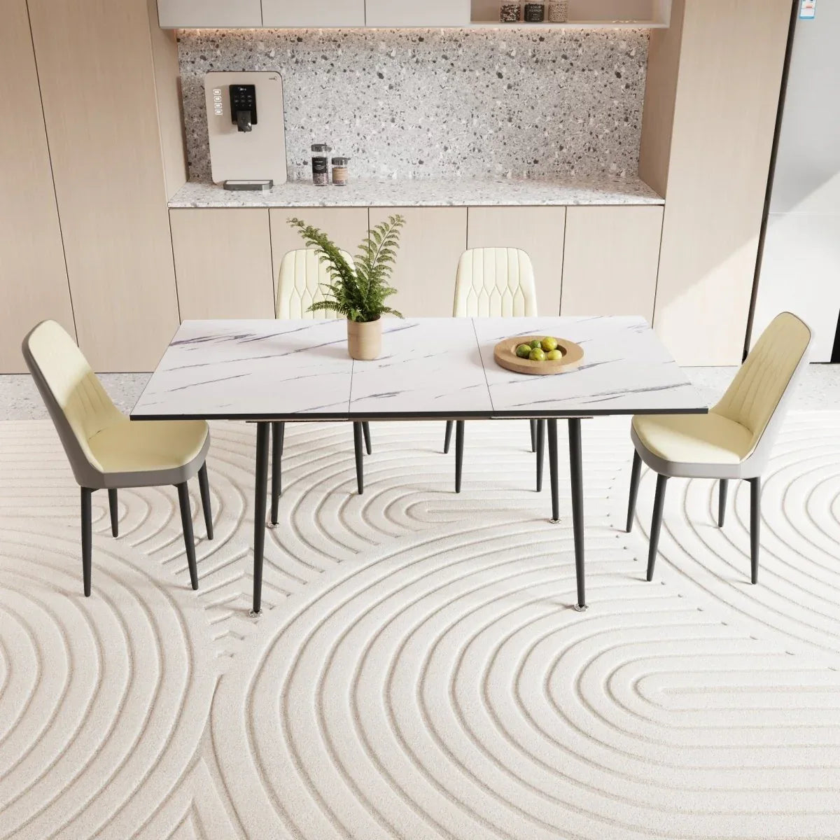 Expandable MDF Dining Table With PU Cushioned Chairs Set - Omega Lifestyles