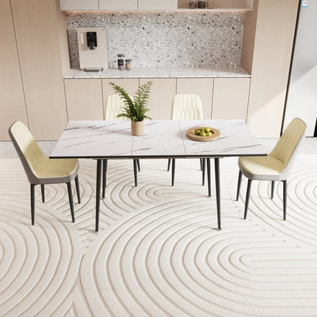 Expandable MDF Dining Table With PU Cushioned Chairs Set - Omega Lifestyles