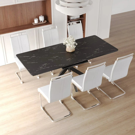 Expandable MDF Metal Dining Table Set With 6 Cushioned Chairs - Omega Lifestyles