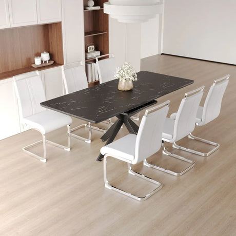 Expandable MDF Metal Dining Table Set With 6 Cushioned Chairs - Omega Lifestyles