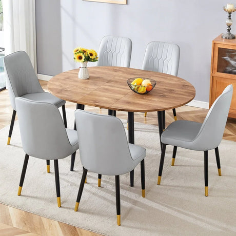 Extendable Round MDF Dining Table With Six PU Chairs - Omega Lifestyles