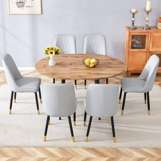 Extendable Round MDF Dining Table With Six PU Chairs - Omega Lifestyles