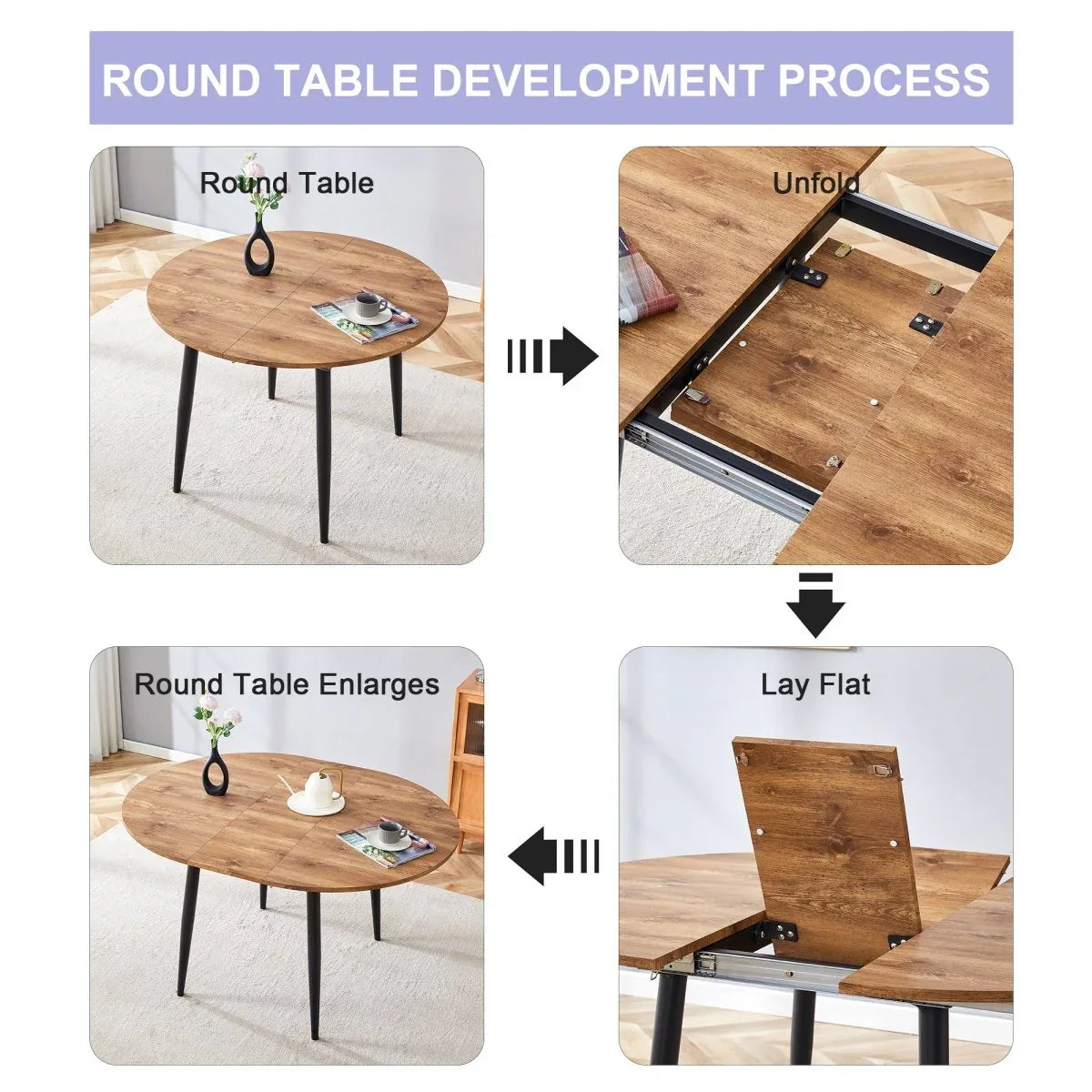 Extendable Round MDF Dining Table With Six PU Chairs - Omega Lifestyles