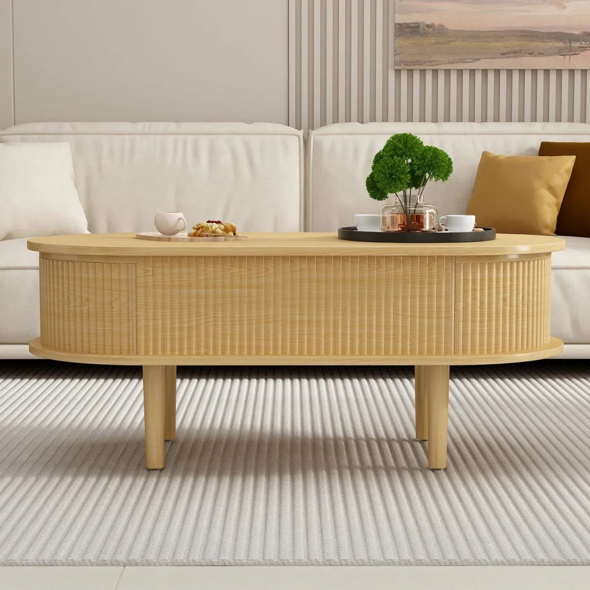 Fluted Lift Top Modern Wooden Coffee Table With Storage - Omega Lifestyles