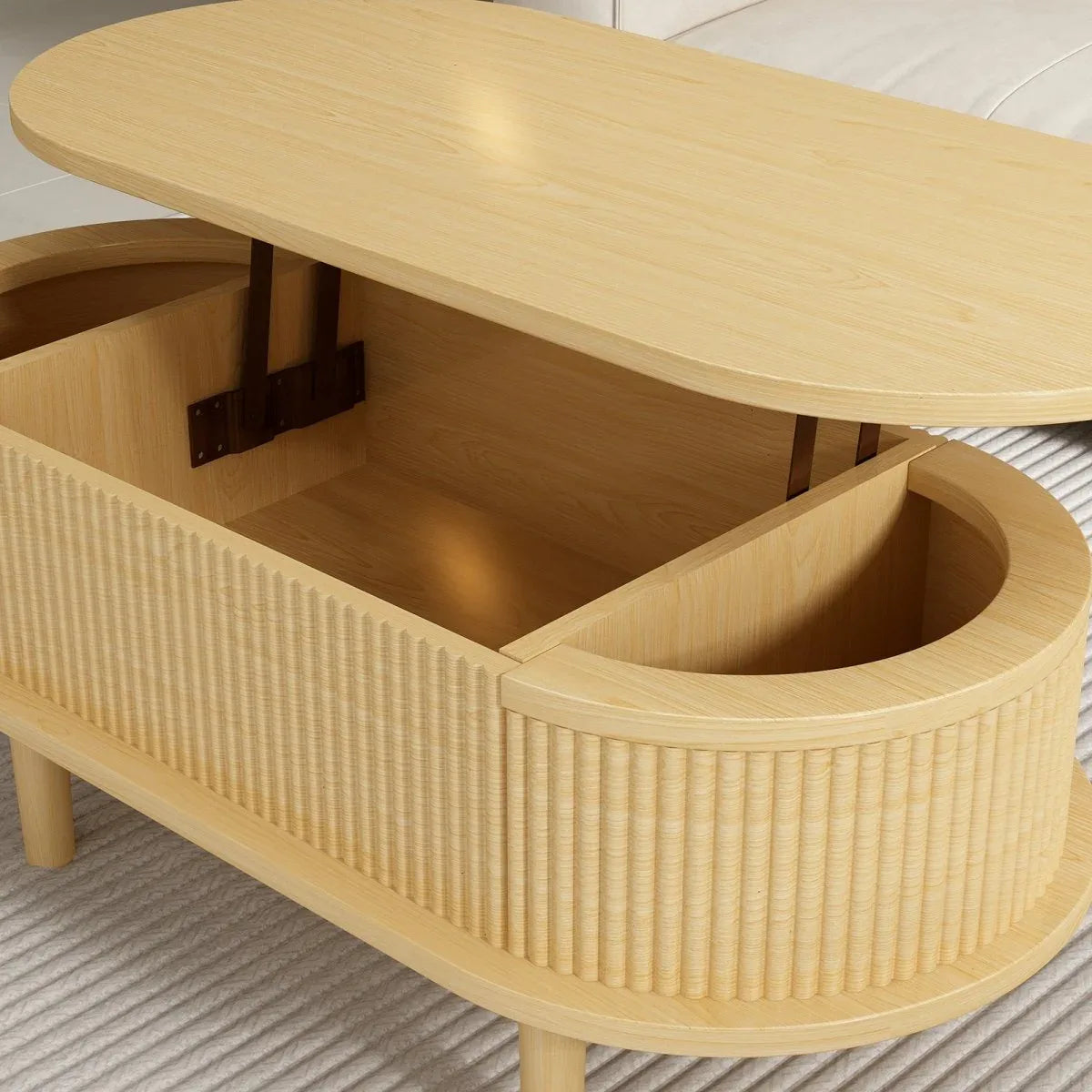 Fluted Lift Top Modern Wooden Coffee Table With Storage - Omega Lifestyles
