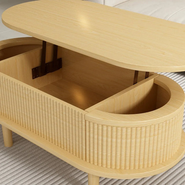 Fluted Lift Top Modern Wooden Coffee Table With Storage - Omega Lifestyles