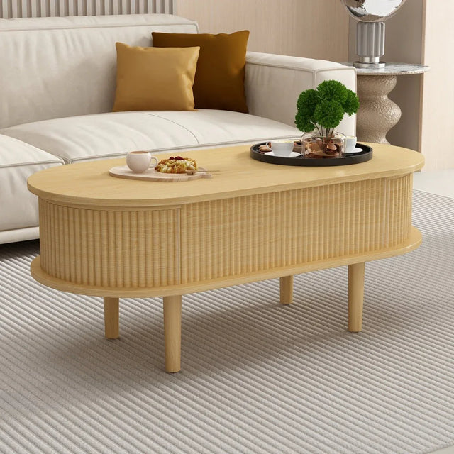 Fluted Lift Top Modern Wooden Coffee Table With Storage - Omega Lifestyles