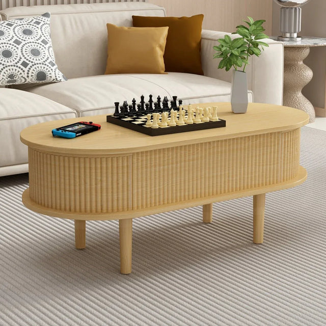 Fluted Lift Top Modern Wooden Coffee Table With Storage - Omega Lifestyles