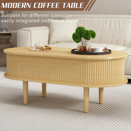 Fluted Lift Top Modern Wooden Coffee Table With Storage - Omega Lifestyles